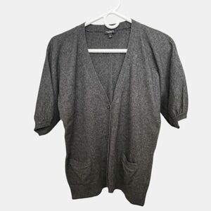 Talbots Cashmere Angora Blend Cardigan Sweater Charcoal Gray Large Short Sleeve